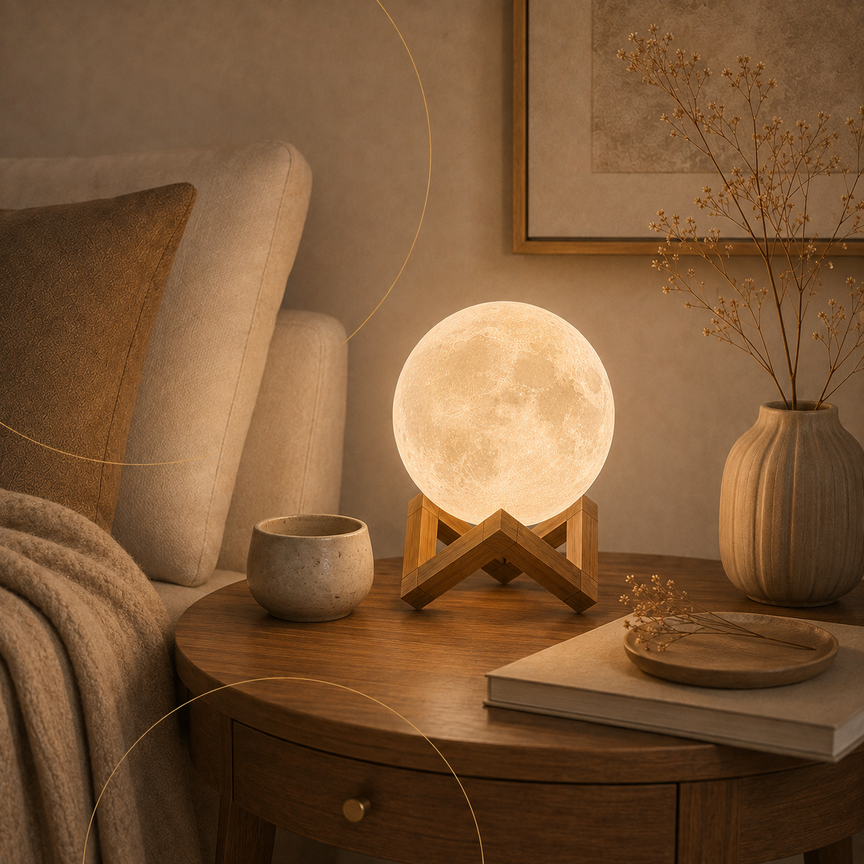 Moon lamp in a warm living space